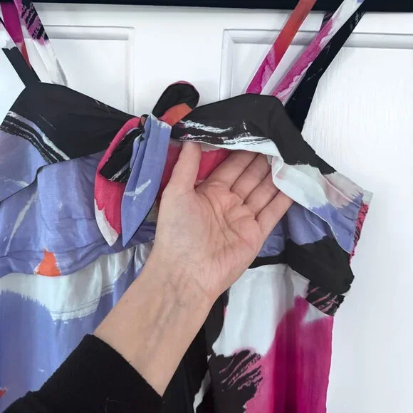 Kensie Sleeveless Silk Cotton Dress with Purple Pink Abstract Print Size Small - Picture 5 of 5